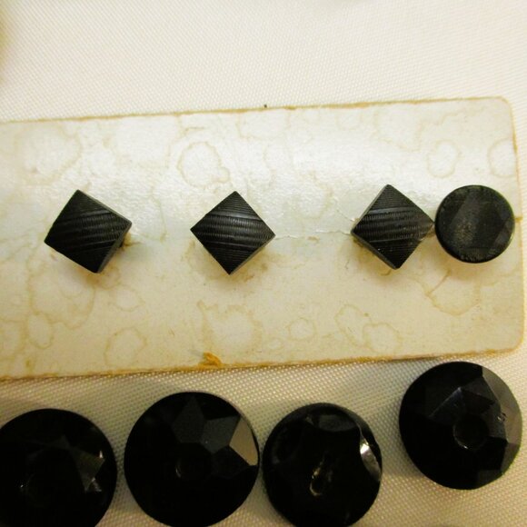ANTIQUE Black Glass Buttons: FRENCH JET Edwardian Art Deco Sewing Craft - Picture 3 of 11